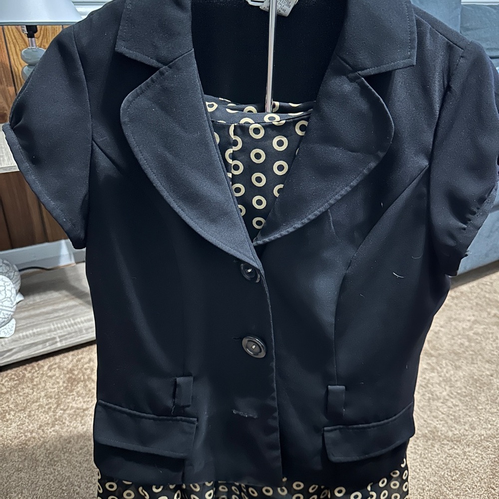 Robbie Bee Black Blazer with Patterned Lining with Skirt Size 12